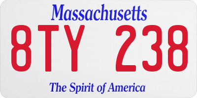 MA license plate 8TY238