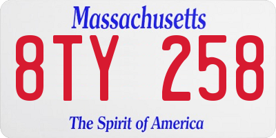 MA license plate 8TY258