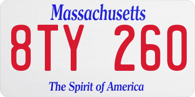 MA license plate 8TY260