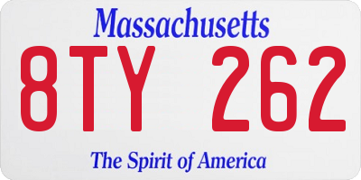 MA license plate 8TY262