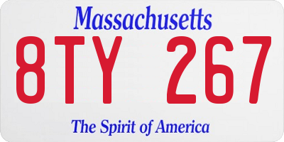 MA license plate 8TY267