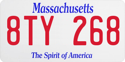 MA license plate 8TY268