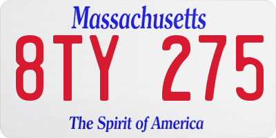 MA license plate 8TY275