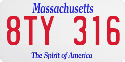 MA license plate 8TY316
