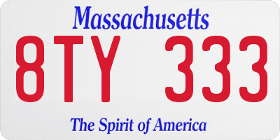 MA license plate 8TY333