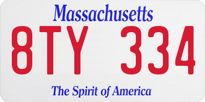 MA license plate 8TY334