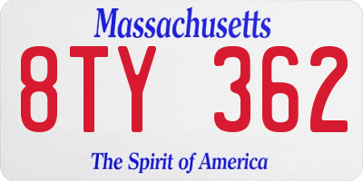 MA license plate 8TY362