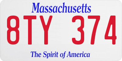 MA license plate 8TY374