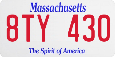 MA license plate 8TY430
