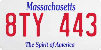 MA license plate 8TY443