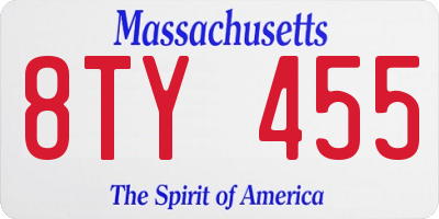 MA license plate 8TY455