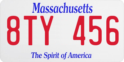 MA license plate 8TY456
