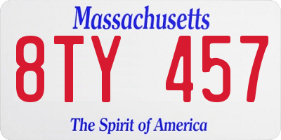 MA license plate 8TY457