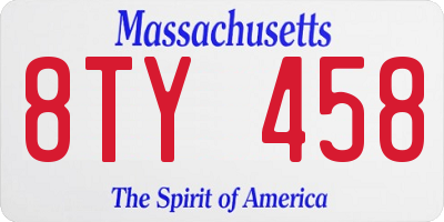 MA license plate 8TY458