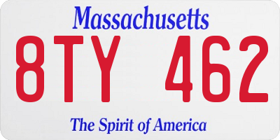 MA license plate 8TY462