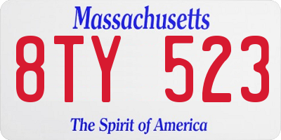 MA license plate 8TY523