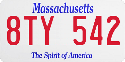 MA license plate 8TY542