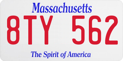 MA license plate 8TY562
