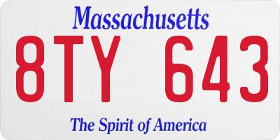 MA license plate 8TY643