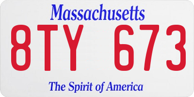 MA license plate 8TY673