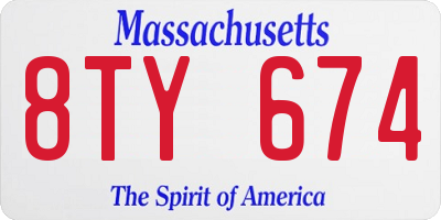 MA license plate 8TY674