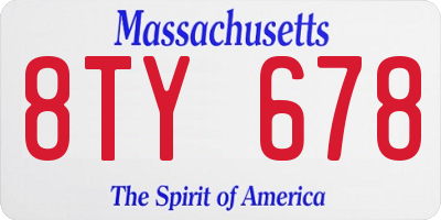 MA license plate 8TY678