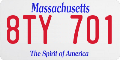 MA license plate 8TY701