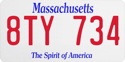 MA license plate 8TY734