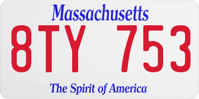 MA license plate 8TY753
