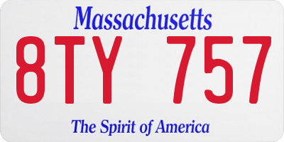 MA license plate 8TY757