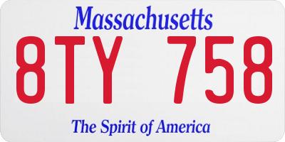 MA license plate 8TY758
