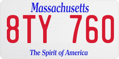 MA license plate 8TY760