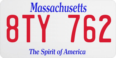 MA license plate 8TY762