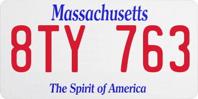 MA license plate 8TY763