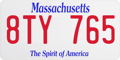 MA license plate 8TY765