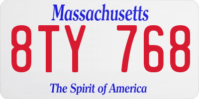 MA license plate 8TY768