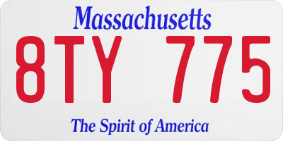 MA license plate 8TY775