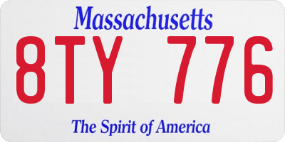 MA license plate 8TY776