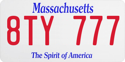 MA license plate 8TY777