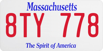 MA license plate 8TY778