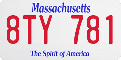 MA license plate 8TY781