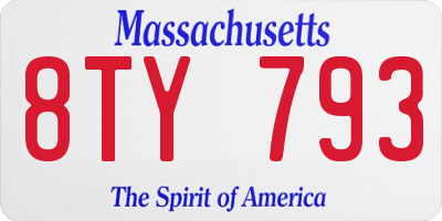 MA license plate 8TY793