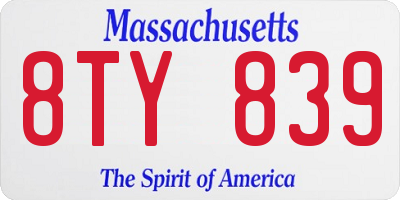 MA license plate 8TY839