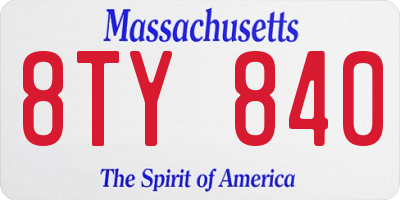 MA license plate 8TY840