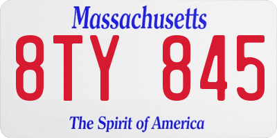 MA license plate 8TY845
