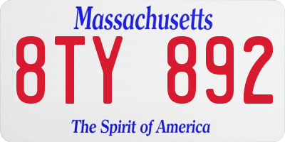 MA license plate 8TY892