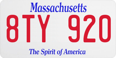 MA license plate 8TY920