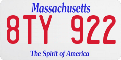 MA license plate 8TY922