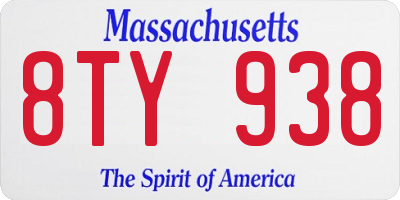 MA license plate 8TY938