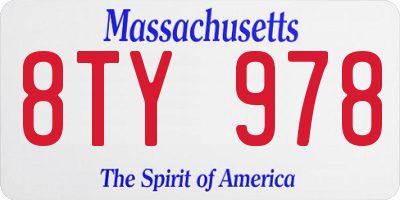 MA license plate 8TY978